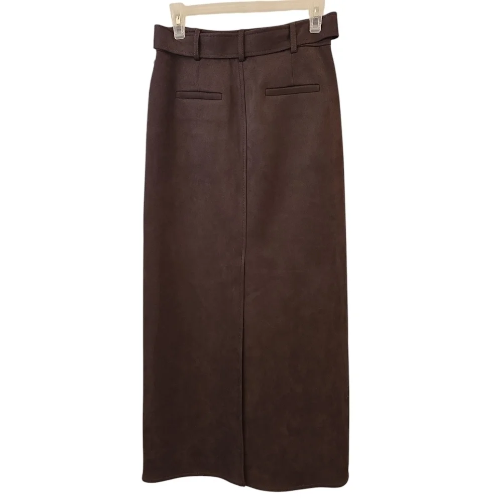 KENNETH COLE BELTED MAXI SKIRT. SIZE 2. DEEP BARK.